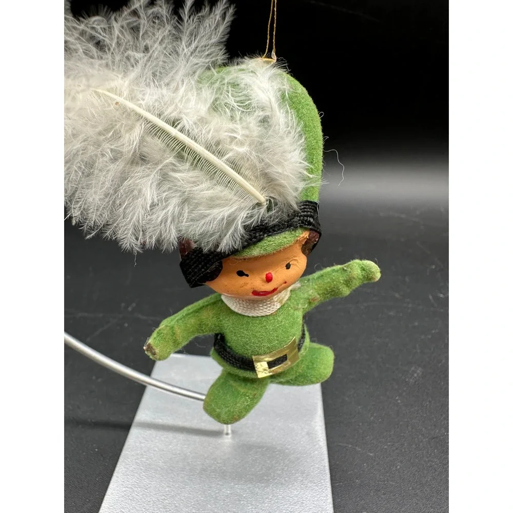 Vintage Circus Christmas‎ Ornament Flocked Green Suit Figure with Feather Hat